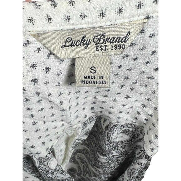 Lucky Brand Boho Peasant Top Small Black White Paisley Print Long Sleeve - Picture 8 of 9